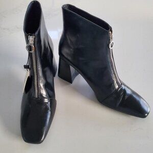 Zara New With Tags Black Faux Leather Front Zippered Ankle Boot    41/ US 10